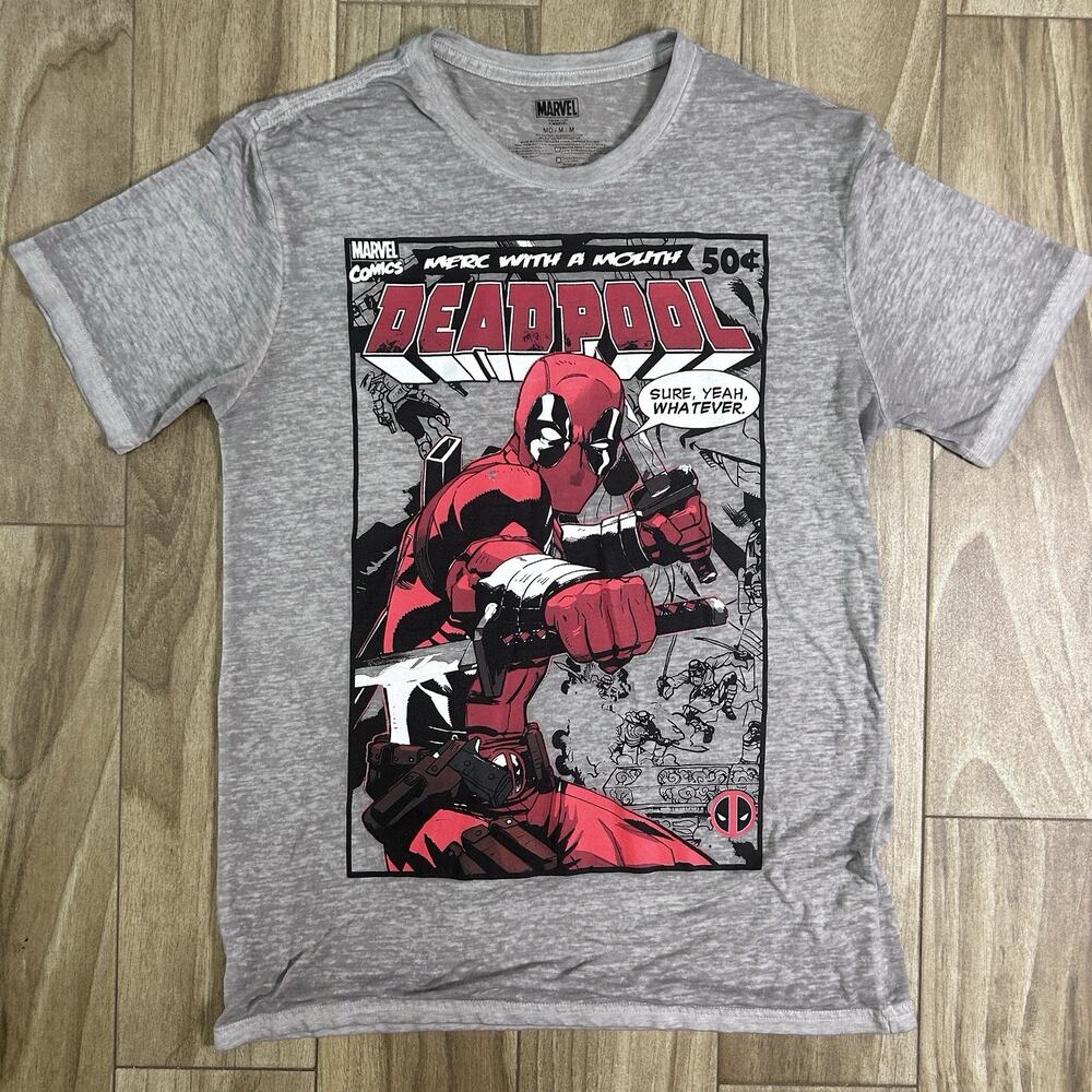 Marvel Deadpool Graphic T-Shirt Men's Merc With A Mouth Streetwear‎ Gray Size M
